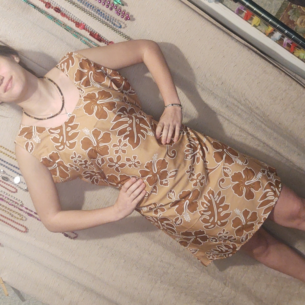 Rima Tan Tropical Beach/Resort Dress Lg